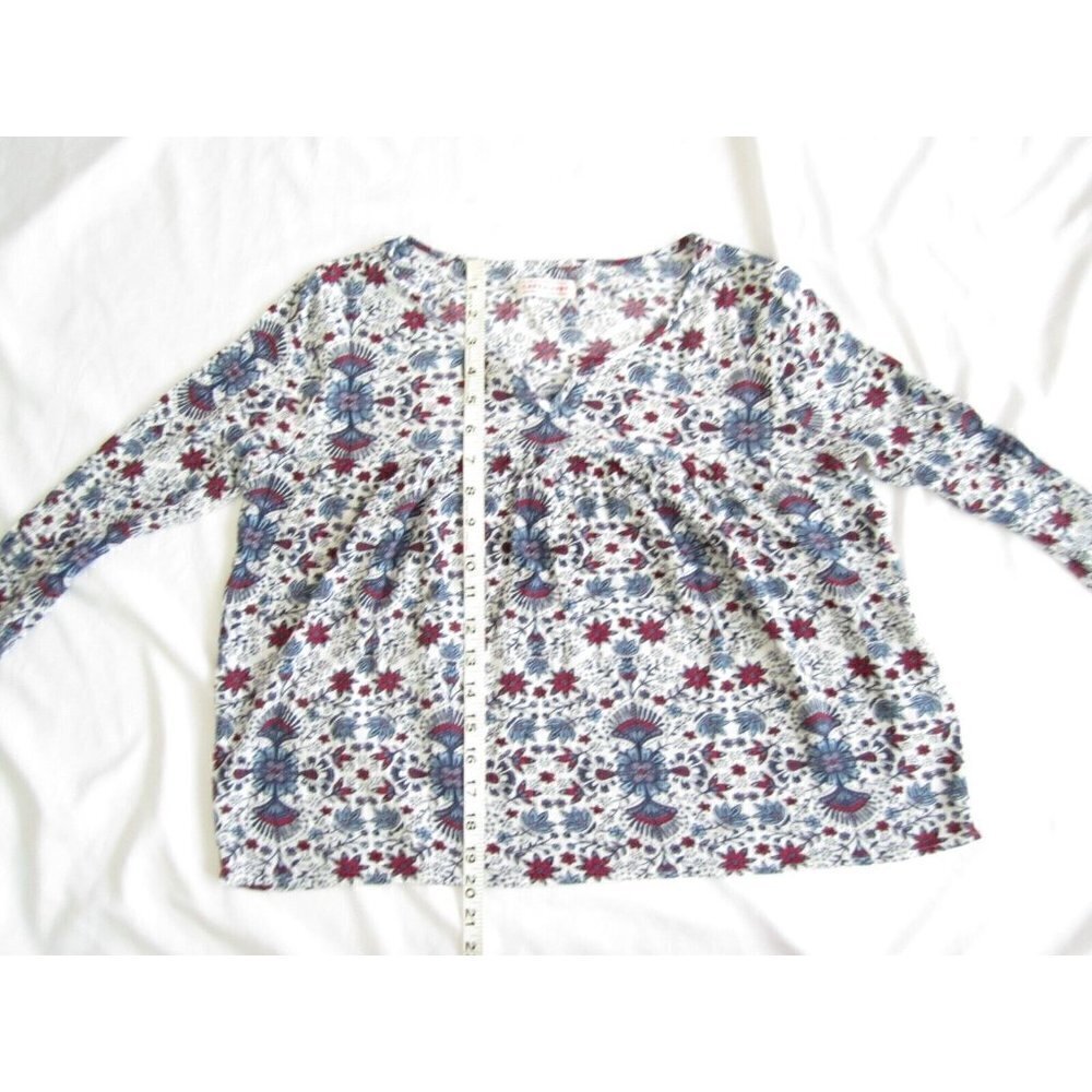 Cape Juby Sz M Floral Blouse‎ Top Red Blue Boho Peasant Style V-Neck Flowy (WB7) - Picture 6 of 8